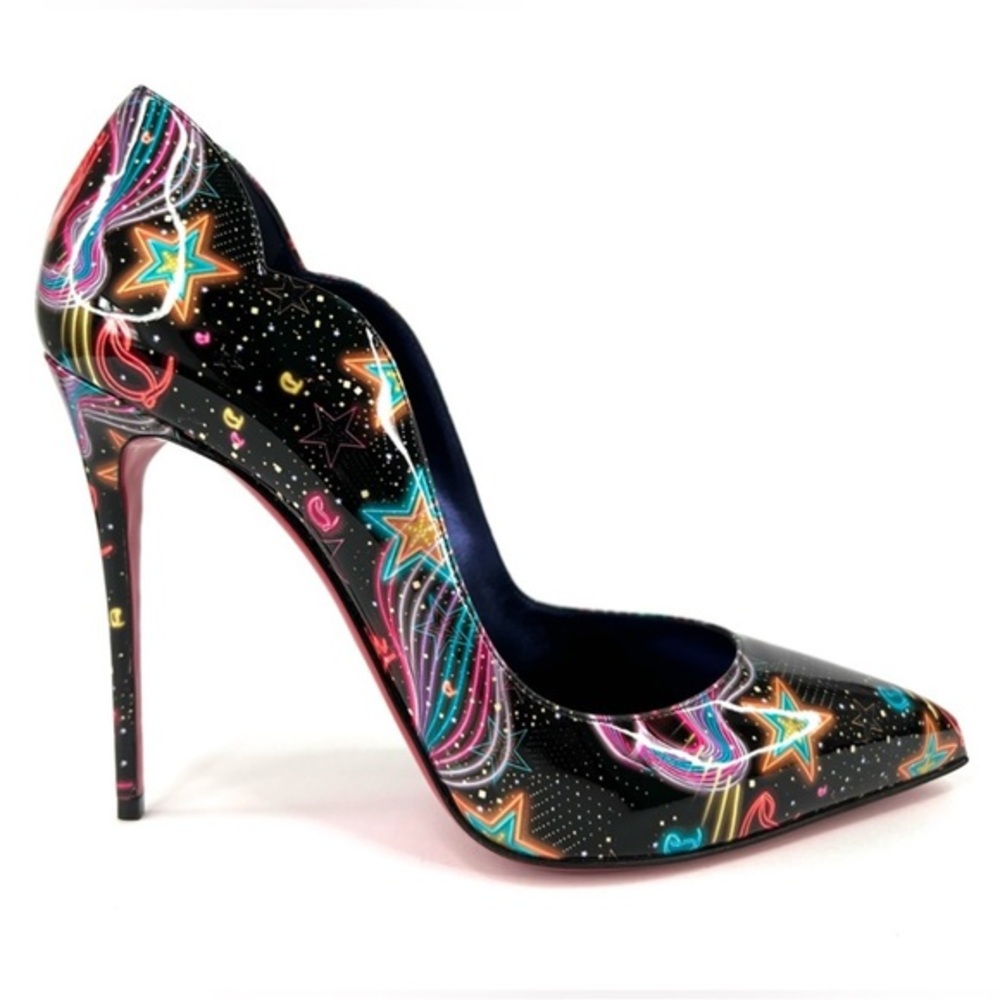 CHRISTIAN LOUBOUTIN Hot Chick 100mm Patent Starlight Heel Neon Pumps Siz…